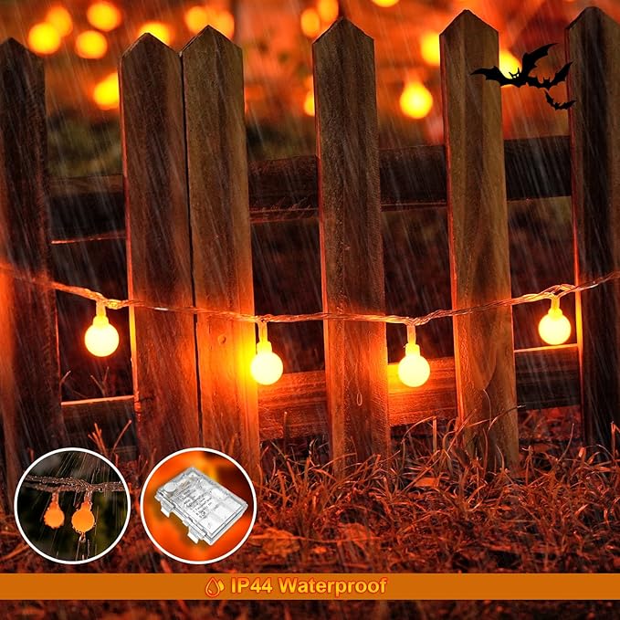 JMEXSUSS Orange Lights for Halloween, 33ft with 8 Modes Remote, 100 LED Globe String Lights Outdoor Battery Operated for Halloween Bedroom Thanksgiving Party Christmas Decor