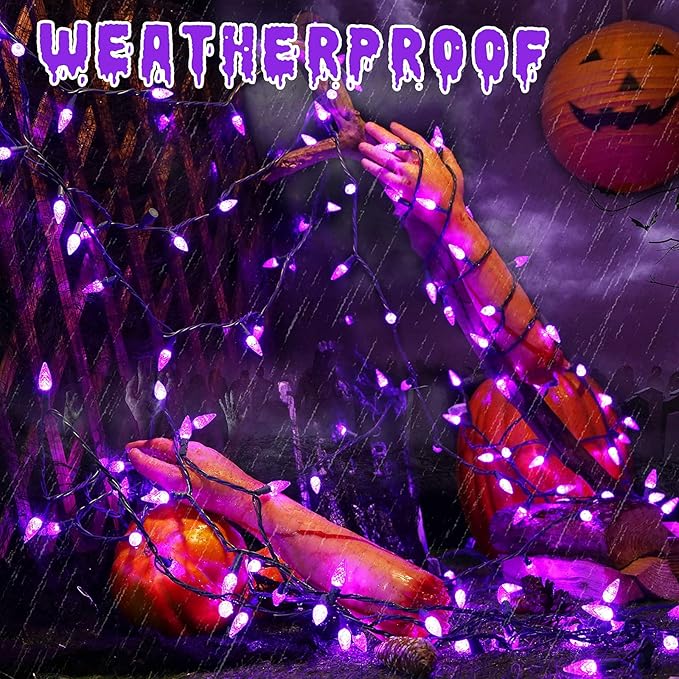 Brizled Purple Halloween Lights, 33ft 100 LED Faceted C5 Halloween String Lights, 120V UL Certified Purple Light Set Connectable Mini Light for Indoor & Outdoor Tree Xmas Party Decorations