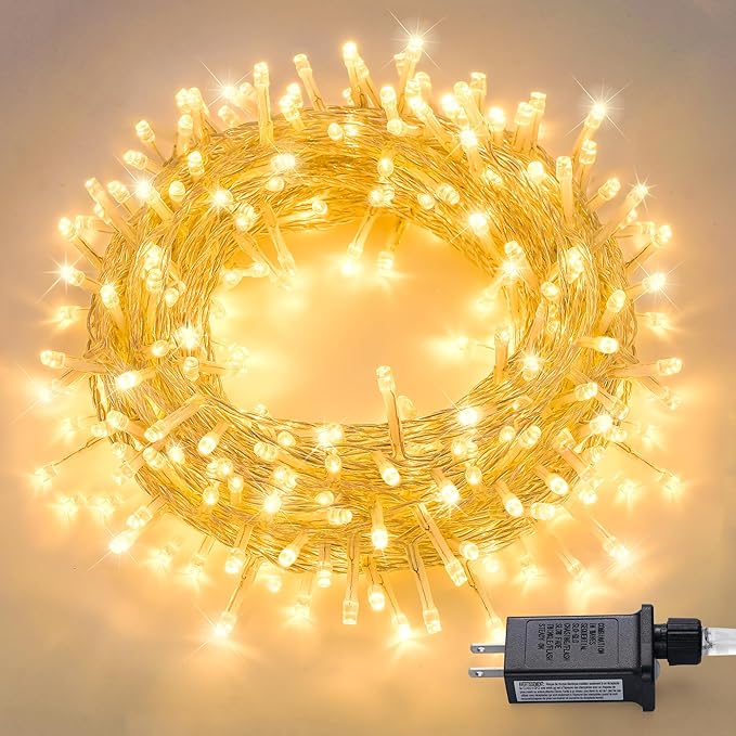 JMEXSUSS 150 LED Christmas Lights Indoor Plug in, Connectable Warm White Christmas Lights for Bedroom, 59ft 8 Modes Twinkle Fairy Light Outdoor for Room Classroom Party Christmas Tree Decor