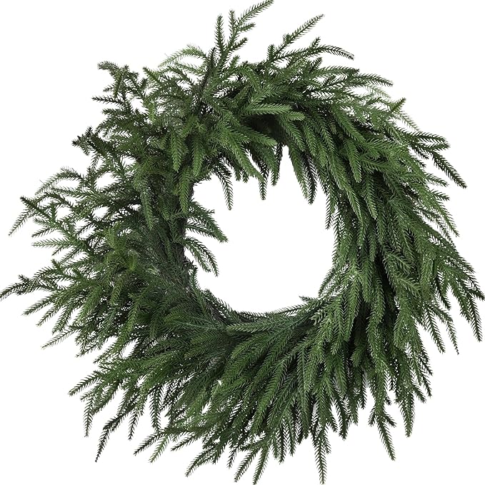 Artgar 24 Inch Christmas Pine Wreath Christmas Wreaths for Front Door, Real Touch Artificial Green Pine Wreath for Home Indoor Outdoor Wall Window Porch Farmhouse Winter Decor
