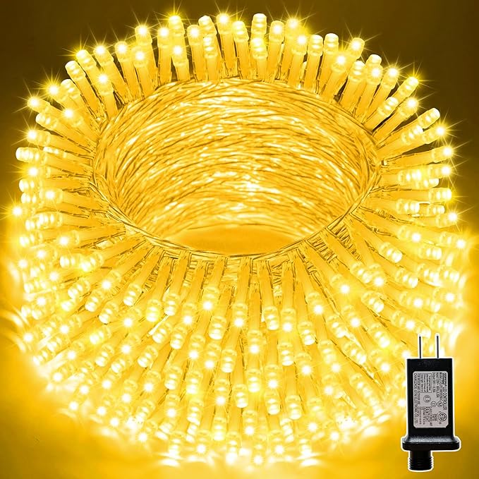 LAMPHOME 33ft Golden Christmas Decorative Mini Lights, 100 LED Transparent Wire Fairy Starry String Lights Plug in, 11 Lighting Modes, for Indoor Outdoor Xmas Tree Wedding Party Decoration (Yellow)