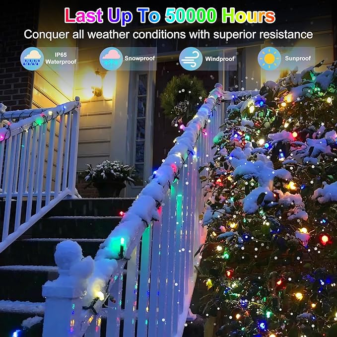 300LED Christmas Lights Indoor Outdoor Use Green Wire, 8 Lighting Modes 100FT Christmas Tree Lights with Timer & Memory, IP44 Waterproof for Tree Xmas Patio Yard Fence Balcony Garden Decor Multicolor