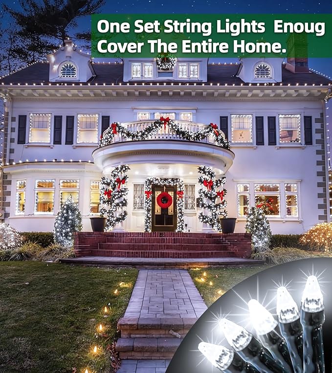 750 LED Outdoor Christmas Lights Decorations, 246ft Green Wire LED Christmas String Lights with Timer Memory, Twinkle Lighs for Indoor Outdoor Xmas Party Christmastree Wedding Garden Patio Cool White