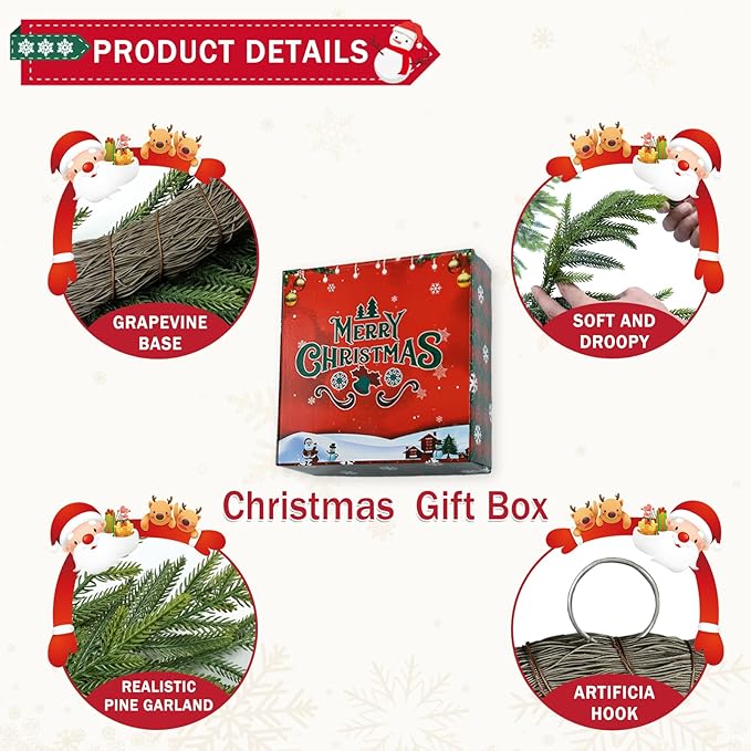 26 Inch Christmas Wreaths for Front Door Real Touch Large Xmas Winter Pine Cedar Wreaths for Windows Outdoor Indoor Christmas Holiday Home Yard Farmhouse Wall Front Door Porch Hanging Decor Clearance