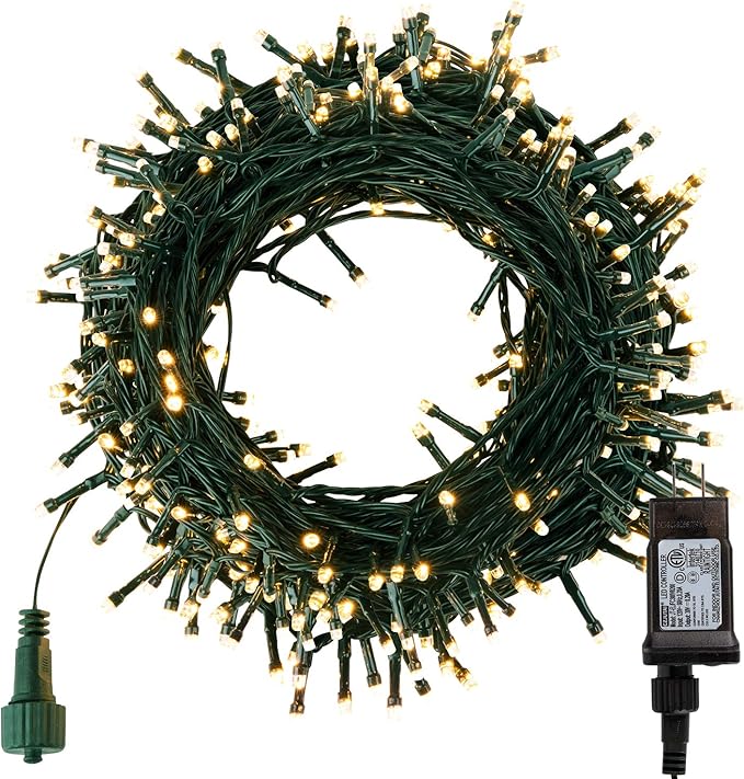 Christmas Tree Lights Outdoor, 205Ft 600 LED Twinkle Fairy Lights String Lights with 8 Light Modes for Christmas LED Garland Wreath Wedding Indoor Holiday Decorations with Dark Green Wire, Warm White