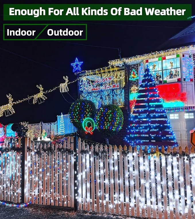 1500 LED 492FT Christmas Lights Outdoors, Green Wire LED String Lights with Timer Memory, Christmas Tree Lights for Indoor Outdoor Christmas Decorations Party Xmas Wedding Garden Patio Cool White