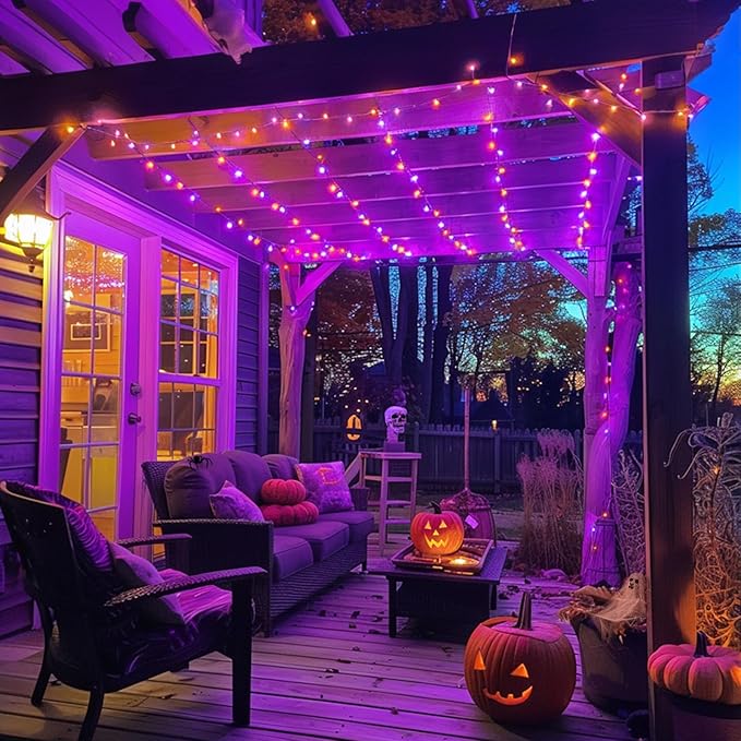 JMEXSUSS 400LED Orange and Purple Halloween Lights Indoor Outdoor Waterproof, 132ft 8 Modes String Lights Plug in with Remote for Room Garden Patio Yard Halloween Decor