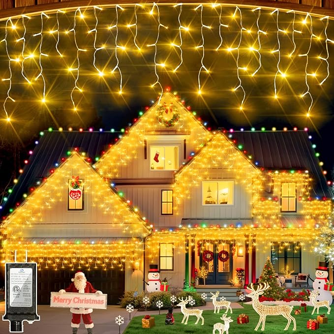 670 LED Christmas Lights Outdoor, 66ft Warm White String Lights Indoor with 148 Drops 12 Modes, Dimmable Curtain Window Lights, Waterproof Twinkle Fairy Lights with Timer for Christmas Decorations