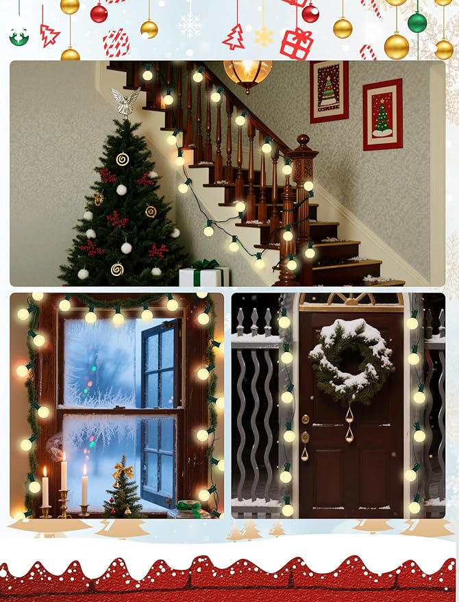 25Ft Outdoor Christmas Lights, Dimmable G40 LED Patio String Lights with 27 Frosted White Globe Bulbs, Green Wire Outdoor Christmas Decorations Lights Waterproof for Wedding Party Porch Backyard