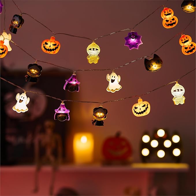 LOLStar Halloween String Lights Decorations, 9.8FT 20 LED Halloween Fairy Lights, Battery Operated (Not Included) with Timer Function and 8 Flashing Modes, Cute Booday Lights 2025 Home Indoor Decor