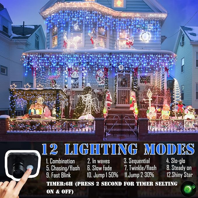 98FT Christmas Lights Outdoor Decorations 900LED Fairy String Light 12 Lighting Modes with Timer Memory Waterproof Christmas Light for Yard Roof Party Holiday Wedding Garden Decor