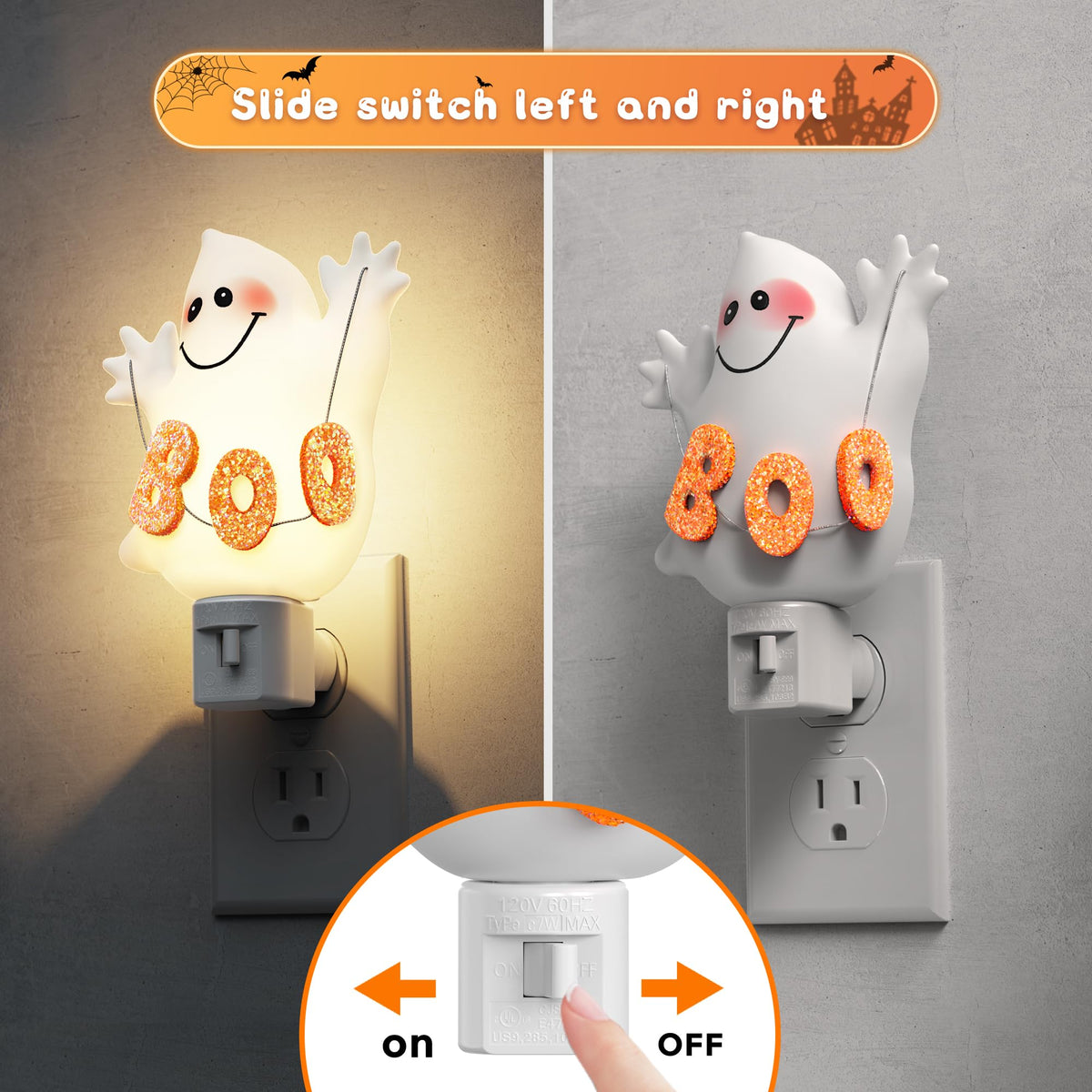 L LOHAS LED Halloween Night Light Plug in, Ghost Nightlight with UL,C7 Bulbs Changeable,Halloween Party Decorative for Adults,Kids,Gift