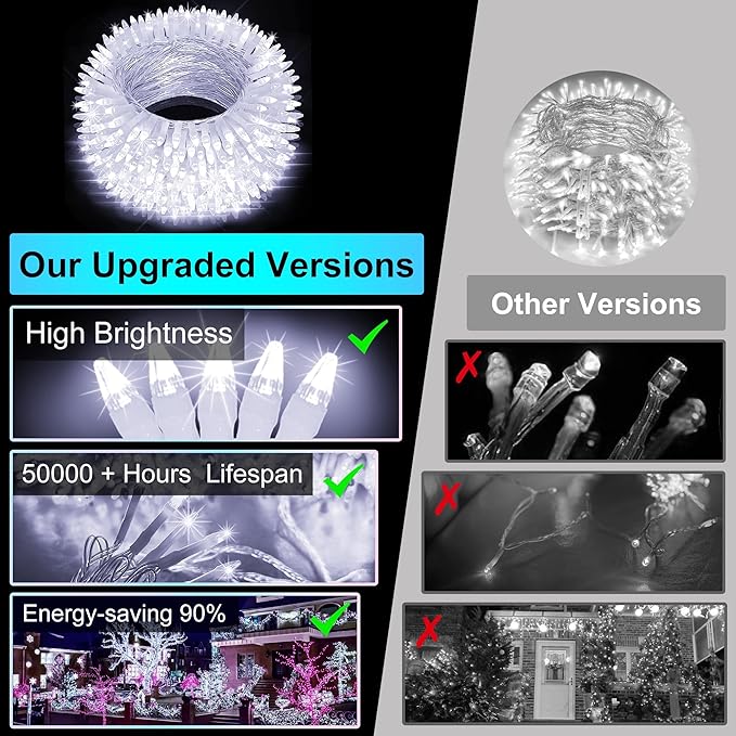 1500LED Christmas Lights Outdoor Use, 470ft 12 Modes Cool White LED String Lights with Timer Dimmable, Waterproof Christmas Lights for Tree Wedding Xmas Patio Fence Balcony Garden Decor Cool White