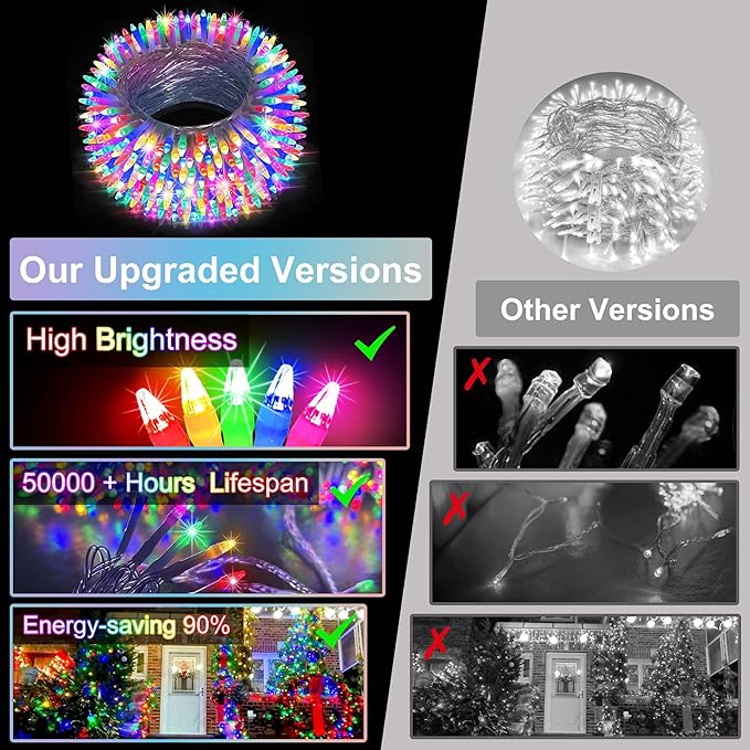 1500LED Christmas Lights Outdoor Use, 470ft 12 Modes Multicolor LED String Lights with Timer Dimmable, Waterproof Christmas Lights for Tree Wedding Xmas Patio Balcony Garden Decor Multicolor