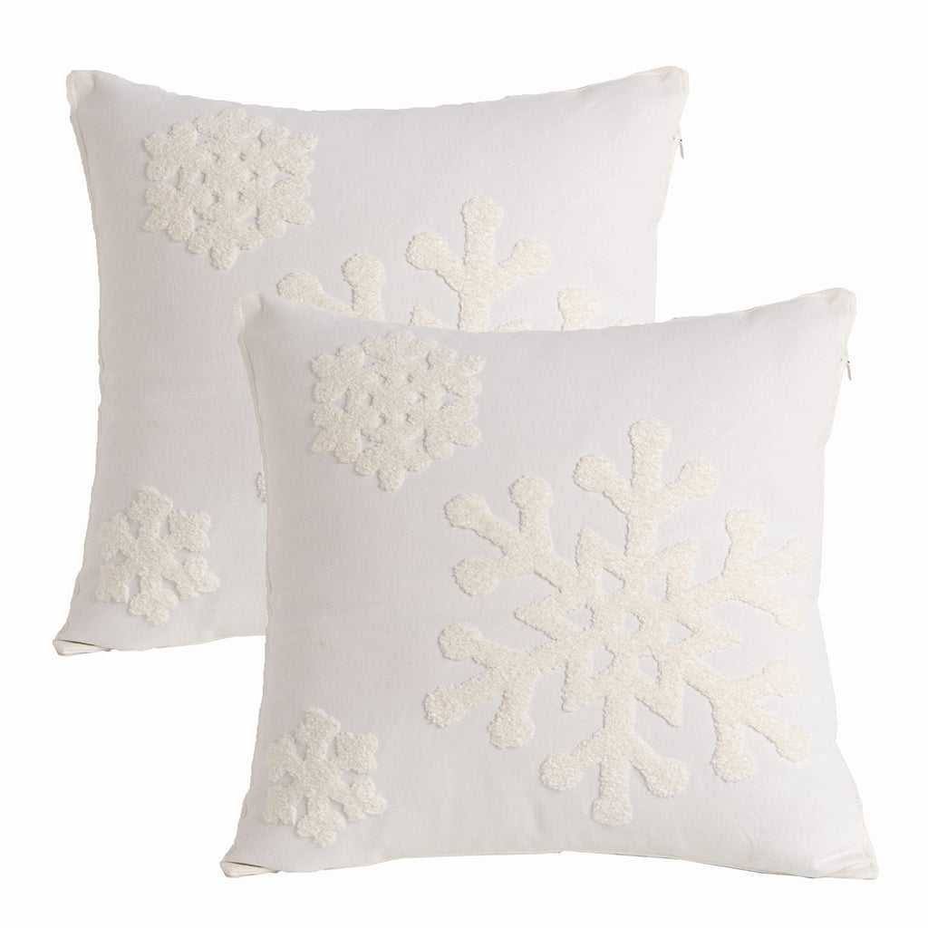 AFIRMLY 18x18,Cotton Christmas Blessing Throw Pillow Cover for Bed Sofa Cushion Car Snowflake Embroideried Pillowcases,1pair White