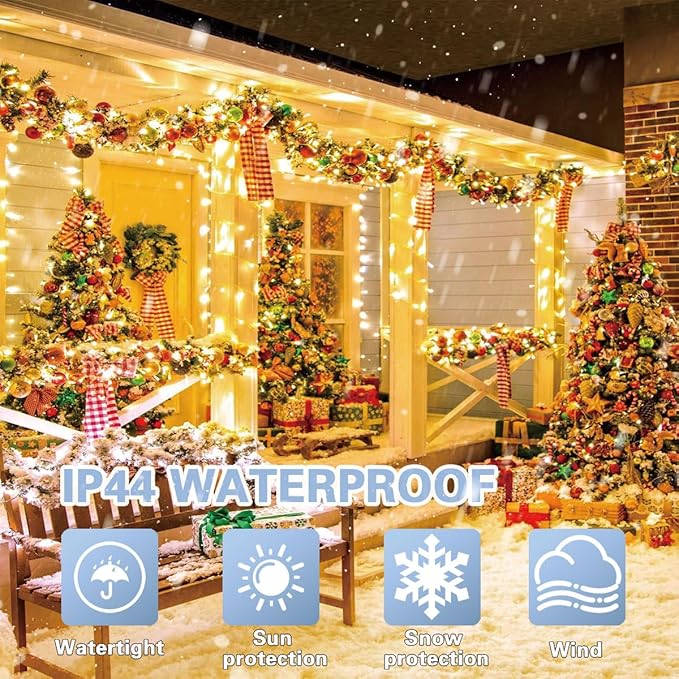 LAMPHOME 33ft Golden Christmas Decorative Mini Lights, 100 LED Transparent Wire Fairy Starry String Lights Plug in, 11 Lighting Modes, for Indoor Outdoor Xmas Tree Wedding Party Decoration (Yellow)