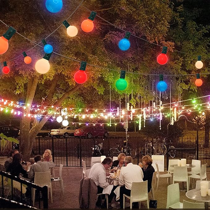 SUNSGNE 25Ft Outdoor Multicolor Christmas Lights, G40 Globe Patio String Lights with 27 Ceramic Colorful Bulbs(2 Spare), Outside Christmas Lights for Holiday Party Backyard Christmas Decoration