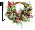 Artificial Christmas Door Wreath, Christmas Wreaths for Front Door, Window Wreaths with Pine Cone, Red Berries, Burlap Ribbon & Snowflake, Holiday Indoor/Outdoor Wreath Decorations, 23 inch