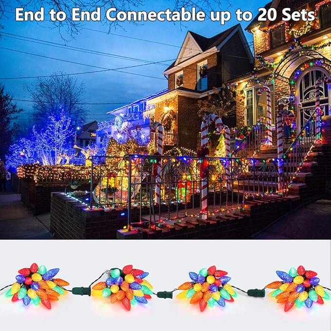 Brizled C5 Christmas Lights Multicolor, 33ft Mini 100 LED Christmas String Lights, 120V UL Certified Xmas Tree Lights Connectable Colored Xmas Light Indoor Outdoor for Tree Patio Roof Holiday Decor