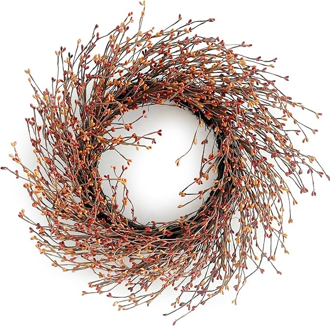 24 Inch Fall Wreath for Front Door with Large Grapevine, Orange Pip Berry Wreath for Fall Door Decor, Autumn Wreaths for Farmhouse Wall Window Home and Halloween Christmas Thanksgiving Decoration