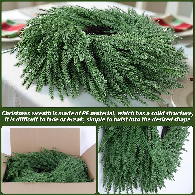 24 inch Norfolk Pine Wreath, Realistic Christmas Wreath for Front Door,Artificial Real Touch Green Wreath Greenery for Door Wall Windows Mantle Outdoor Christmas Decoration