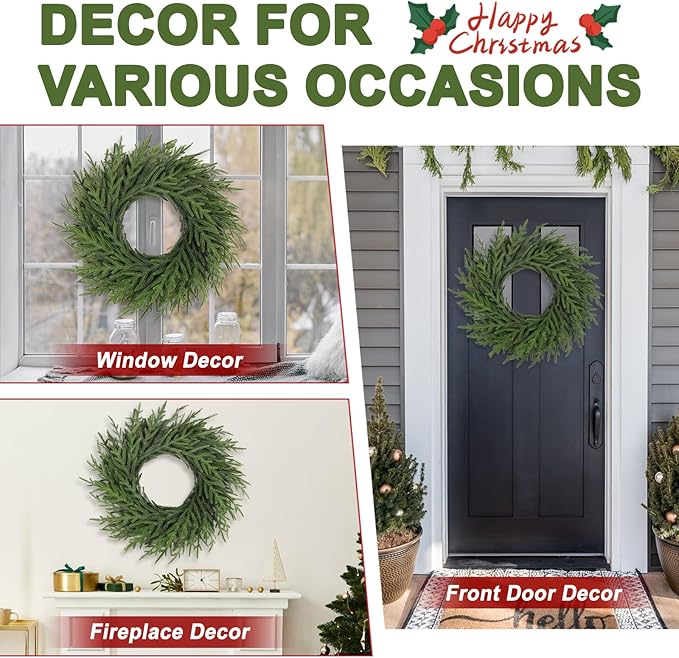 Artgar 26 Inch Pine Wreath - Christmas Wreaths for Front Door - Real Touch Pine Wreath - Large Artificial Green Wreaths for Walls Windows Porches Farmhouse Indoor Outdoor Home Decor (2 Pcs)
