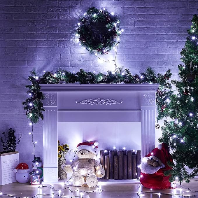 Christmas String Lights 66Feet 200 Led Twinkle Fairy Lights String with 8 Light Modes for Christmas Trees Garland Wreath Wedding Indoor Outdoor Holiday Decorations with White