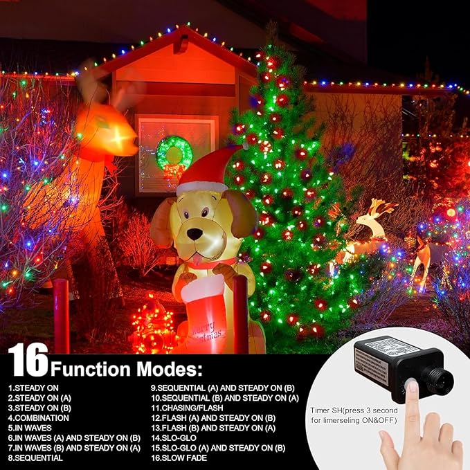 LAMPHOME 66ft Christmas Decorative Mini Lights, 200 LED Transparent Wire Fairy Starry String Lights Plug in, 12 Lighting Modes, for Indoor Outdoor Xmas Tree Wedding Party Decoration (Red+Green)