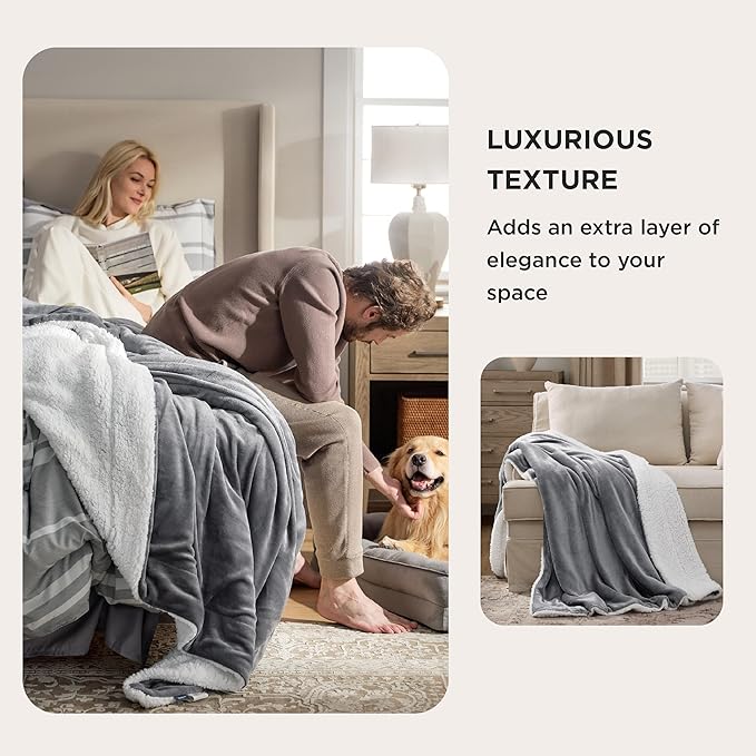 Bedsure GentleSoft Sherpa Fleece Throw Blanket for Couch - Thick and Warm Christmas Blanket for Winter, Soft Fuzzy Plush Throw Gift for Women, Grey, 50x60 Inches