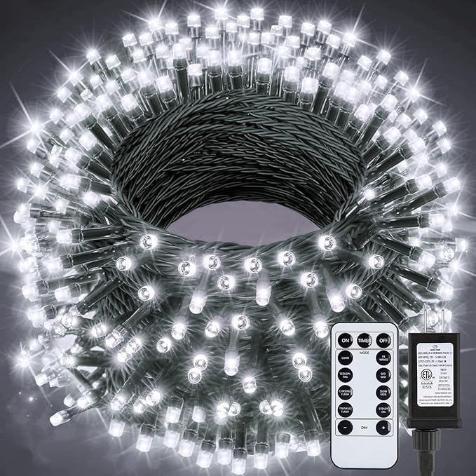Christmas String Lights 66Feet 200 Led Twinkle Fairy Lights String with 8 Light Modes for Christmas Trees Garland Wreath Wedding Indoor Outdoor Holiday Decorations with White