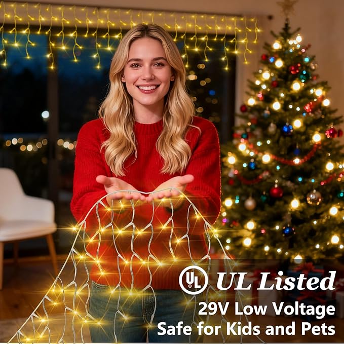 670 LED Christmas Lights Outdoor, 66ft Warm White String Lights Indoor with 148 Drops 12 Modes, Dimmable Curtain Window Lights, Waterproof Twinkle Fairy Lights with Timer for Christmas Decorations
