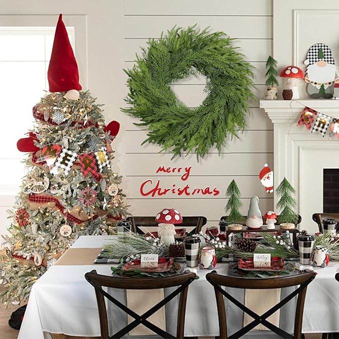 26 Inch Christmas Wreath, Christmas Wreaths for Front Door, Artificial Pine Wreath for Table Wall Window Indoor Outdoor Christmas Decoration