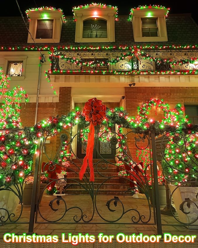355FT 900 LED Christmas Lights, Extra Long Outdoor String Lights Waterproof, Timer & Memory, 8 Modes Dimmable Plug in Fairy Light for Outside Tree Patry Holiday Indoor Xmas Decorations, Red and Green