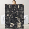 Goth Skull Blanket for Boys Kids Men Women, Flannel Skeleton Blankets Gifts, Halloween Black Cat Throw Blanket for Sofa Couch Bed Living Room Soft Warm Cozy Gothic Decor 60" x 50"