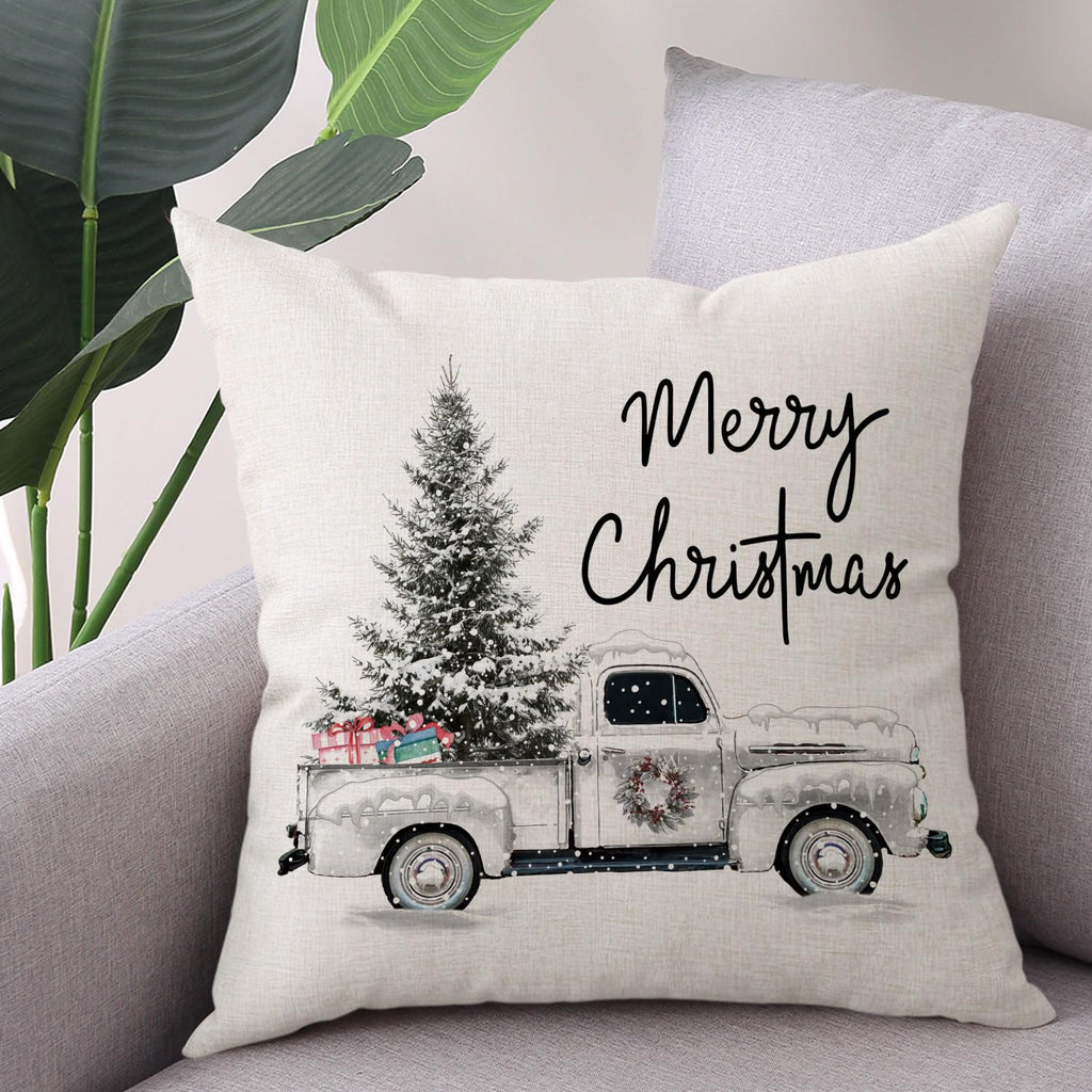 Coeufuedy Christmas Pillow Covers - 18x18 Inch Set of 4 Home Noel Truck Tree Holiday Cushion Covers Farmhouse Christmas Decoration for Sofa Couch Living Room