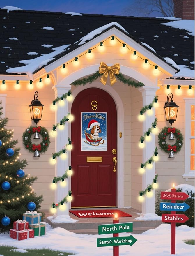 25Ft Outdoor Christmas Lights, Dimmable G40 LED Patio String Lights with 27 Frosted White Globe Bulbs, Green Wire Outdoor Christmas Decorations Lights Waterproof for Wedding Party Porch Backyard