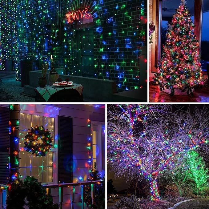 2-Pack Connectable Christmas Lights Outdoor, Total 164FT 400LED Christmas String Lights Waterproof with 8 Modes & Timer, Green Wire Twinkle Lights for Xmas Tree Decorations Outdoor Indoor, Multicolor