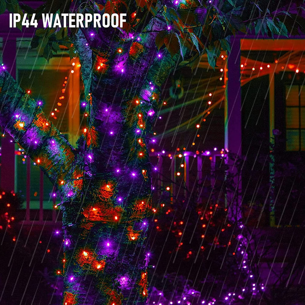 Dazzle Bright Purple and Orange Halloween Lights Battery Operated, 2 Pack Total 100LED 32FT Waterproof Mini String Lights with 8 Modes, Halloween Decorations for Outdoor Indoor Garden Yard Party