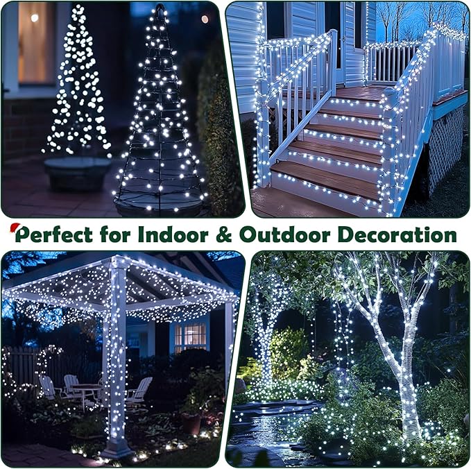Christmas Lights Indoor Outdoor Waterproof, 66FT 200 LED 8 Modes Cool White Light String Lights for House Decorations, Ideal for Christmas Trees, Wedding, and Party