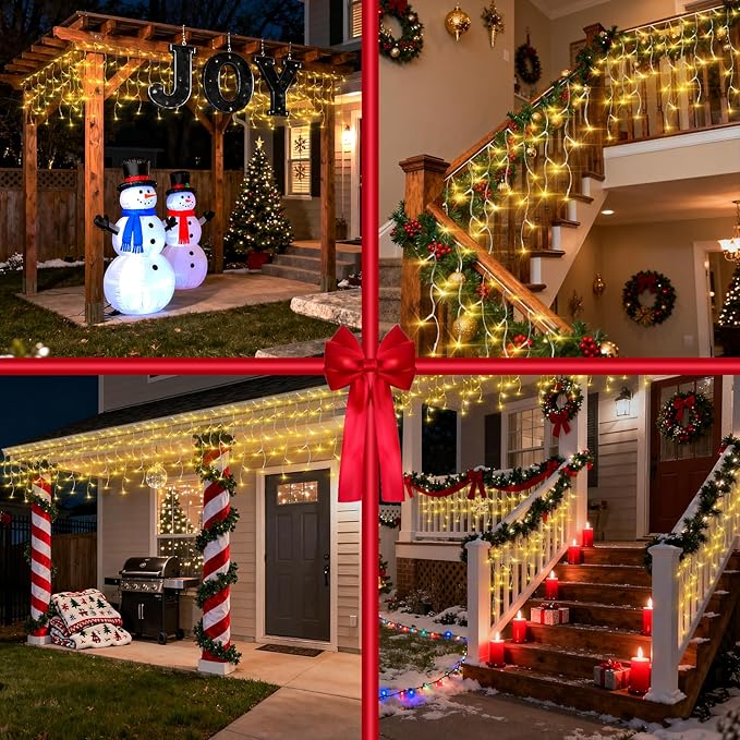 670 LED Christmas Lights Outdoor, 66ft Warm White String Lights Indoor with 148 Drops 12 Modes, Dimmable Curtain Window Lights, Waterproof Twinkle Fairy Lights with Timer for Christmas Decorations