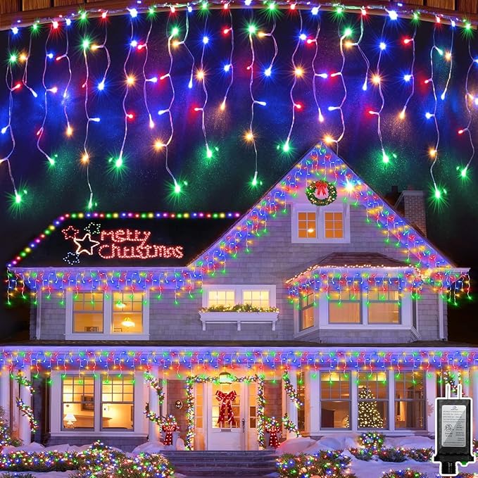 1296 LED 131FT Christmas Lights 288 Drops, Outdoor Hanging light with 8 Modes & Timer, Plug in Curtain String Light Outdoor Waterproof for House Holiday Wedding Party Garden Outside Decor (Multicolor)