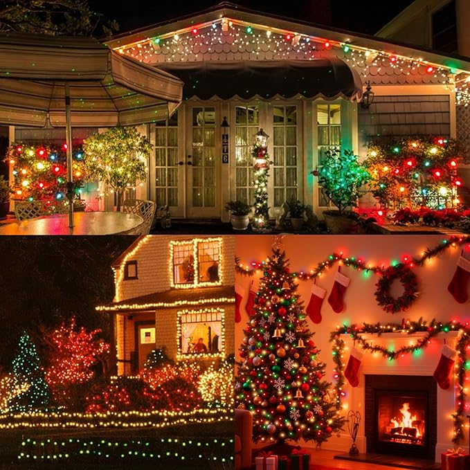 LAMPHOME 66ft Christmas Decorative Mini Lights, 200 LED Transparent Wire Fairy Starry String Lights Plug in, 16 Lighting Modes for Outdoor Xmas Tree Wedding Party Decoration (Red Green Warm)