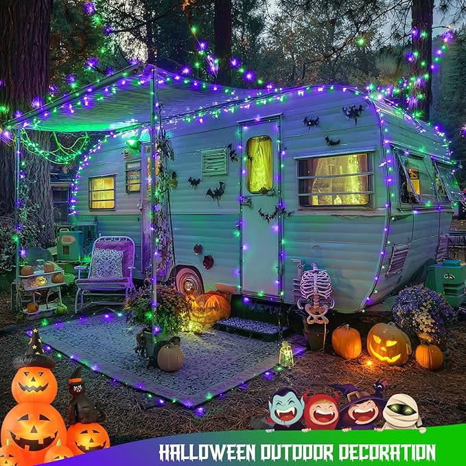 JMEXSUSS 200 LED Purple and Green Halloween Lights Plug in, 66ft Connectable Halloween String Lights,8 Modes Outdoor Waterproof Tree Light for Yard Outdoor Indoor Bedroom Garden Patio Decor