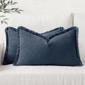 MIULEE Christmas Decorative Throw Pillow Covers Neutral Linen Fringe Throw Pillows Set of 2 Indigo Blue Boho Farmhouse Cushion Covers Coastal Decor for Couch Sofa Bed Living Room Decor 12x20 Inch