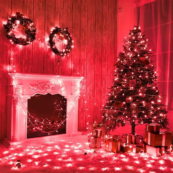 500 LED Red Christmas Lights, 165ft Red String Lights 8 Modes Clear Wire, Connectable Waterproof Plug in Twinkle Fairy Light for Tree Bedroom Indoor Outdoor Christmas Decorations