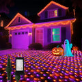 LitHome 21FT x 5FT Halloween Net Lights, 360 LED Purple Orange Bush Lights with 8 Modes, Connectable Waterproof Net Mesh Light Dark Green Wire for Bushes Shrubs Trees Outdoor Holiday Decor