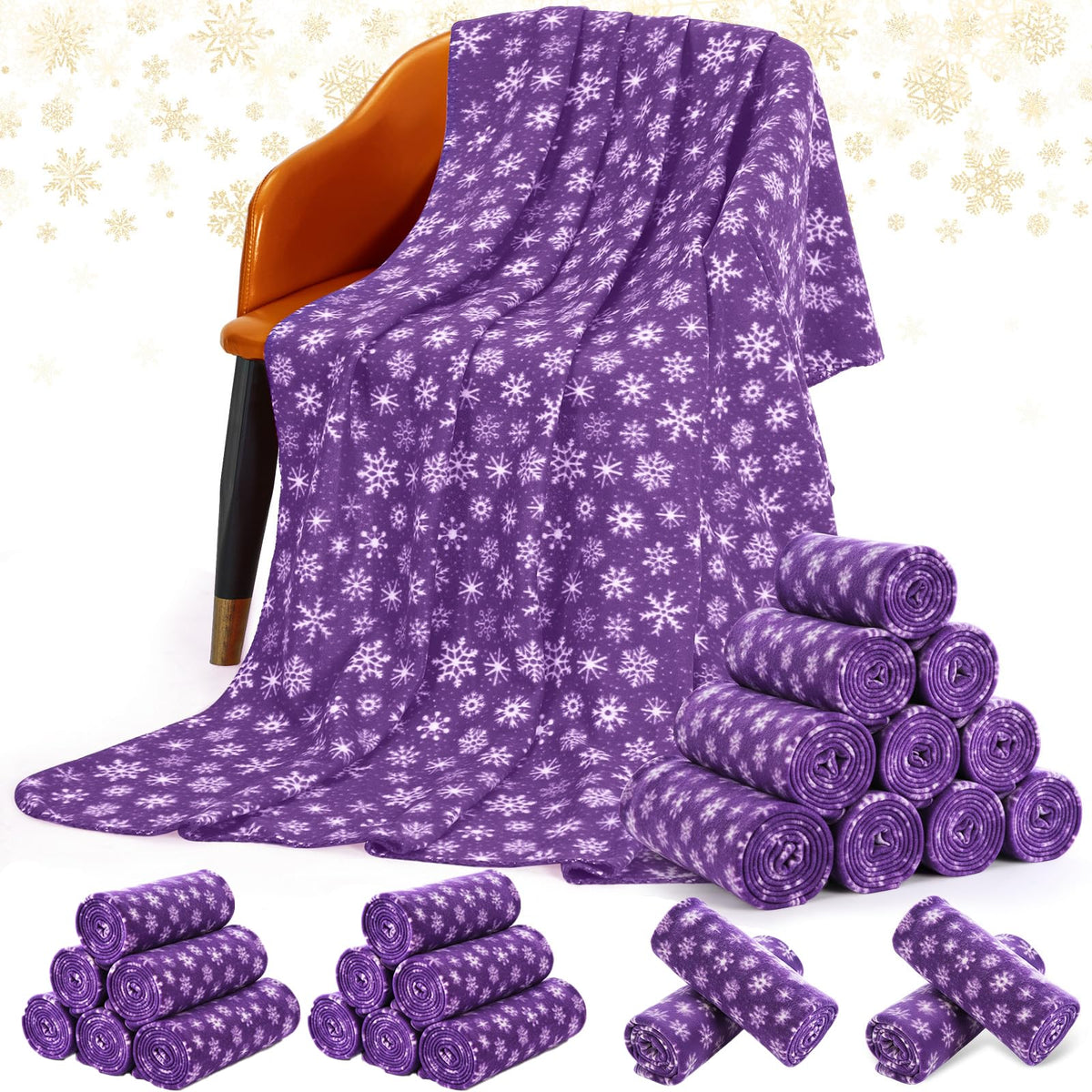 Moukeren 24 Pcs Christmas Snowflake Throw Blanket Bulk, 59 x 47 Inch Xmas Winter Throw Blanket Christmas Warm Soft Cozy Fleece for Home Bedding Couch Chair Gift (Purple)