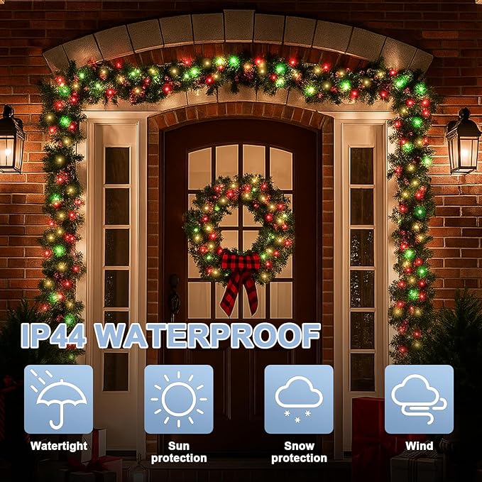 LAMPHOME 66ft Christmas Decorative Mini Lights, 200 LED Transparent Wire Fairy Starry String Lights Plug in, 16 Lighting Modes for Outdoor Xmas Tree Wedding Party Decoration (Red Green Warm)