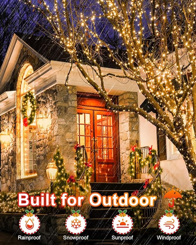 Total 710FT 1800 LED Christmas Lights, 2 Packs 900 LED Outdoor String Waterproof, Timer & Memory, 8 Modes Dimmable Plug in Fairy for Outside Tree Holiday Party Wedding Decor, Warm White