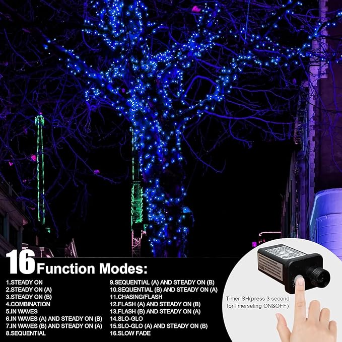 LAMPHOME 66ft Christmas Decorative Mini Lights,200 LED Transparent Wire Fairy Starry String Lights Plug in, 11 Lighting Modes, for Indoor Outdoor Xmas Tree Wedding Party Decoration (Blue)